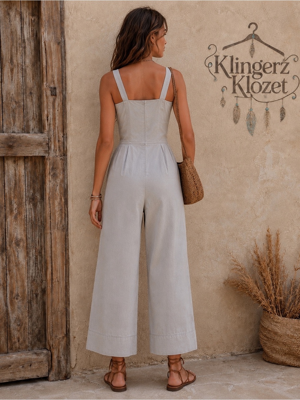 Universal Thread Goods Co. Gray Wide-Leg Jumpsuit Size 14 Boho Button Front - Picture 3 of 16